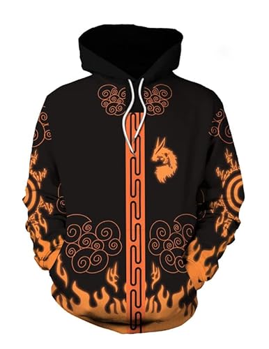 3D Druck Anime Kapuzenpulli Hoodie Seventh Fire Shadow Uzumaki Cosplay Kostüm Adult Herren Damen Orange XL (Chest 113cm) von Syqiya