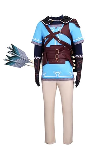 Anime Hyrule Grasshopper Outfit Cosplay Kostüm Include Arrows Herren Blau S (Chest 86-90cm) von Syqiya