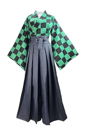 Anime Tanjiro Kamado Kimono Outfit Cosplay Kostüm Damen Grün S (Chest 77-83cm) von Syqiya