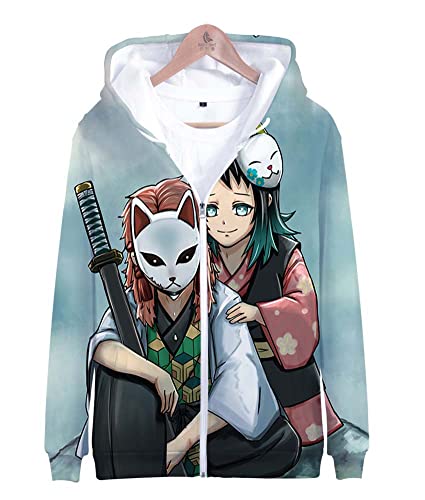 Anime Unisex Hoodie Kimetsu no Yaiba Sabito Trainingsjacke Sweatjacke Mantel mit Kapuze Cosplay Kostüm Blau XS (Chest 92cm) von Syqiya