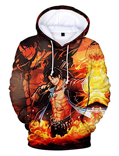 Syqiya 3D Druck Anime Kapuzenpulli Hoodie Portgas Cosplay Kostüm Adult Herren Damen Orange XL (Chest 116cm) von Syqiya