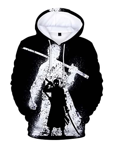 Syqiya 3D Druck Anime Kapuzenpulli Hoodie Roronoa Zoro Cosplay Kostüm Adult Herren Damen Schwarz XL (Chest 116cm) von Syqiya