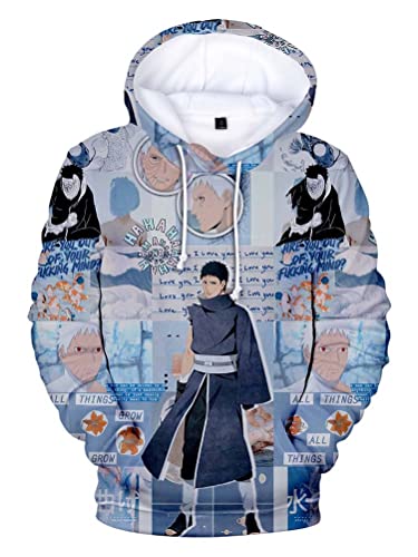 Syqiya 3D Druck Anime Kapuzenpulli Hoodie Uchiha Obito Cosplay Kostüm Adult Herren Damen Blau XL (Chest 116cm) von Syqiya