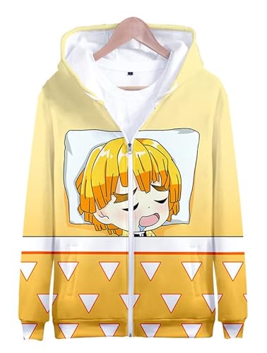 Syqiya 3D Druck Anime Kapuzenpulli Hoodie Zenitsu Agatsuma Chuitsu Monitsu Cosplay Kostüm Unisex Gold 160 (Height 150-159cm) von Syqiya