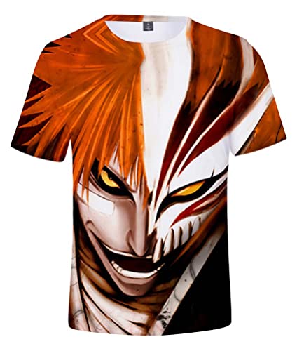 Syqiya Anime Ichigo Kurosaki Kurzarm T-Shirt 3D Bluse Hemd Tee Shirt Top Cosplay Kostüm B/Schwarz Herren Damen XL (Chest 112cm) von Syqiya