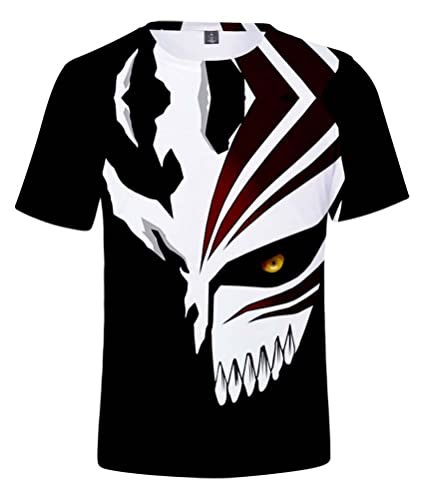 Syqiya Anime Ichigo Kurosaki Kurzarm T-Shirt 3D Bluse Hemd Tee Shirt Top Cosplay Kostüm Schwarz Herren Damen XL (Chest 112cm) von Syqiya