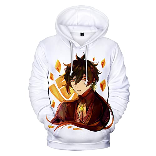 Syqiya Anime Pullover mit Kapuze 3D Druck Streetwear Genshin Zhongli Cosplay Kostüm Herren Damen Unisex Weiß 5XL (Chest 140cm) von Syqiya