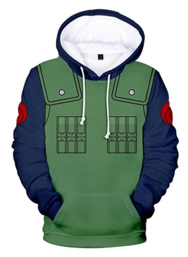 Syqiya Anime Pullover mit Kapuze 3D Druck Streetwear Hatake Kakashi Cosplay Kostüm Herren Damen Unisex Grün 5XL (Chest 125cm) von Syqiya