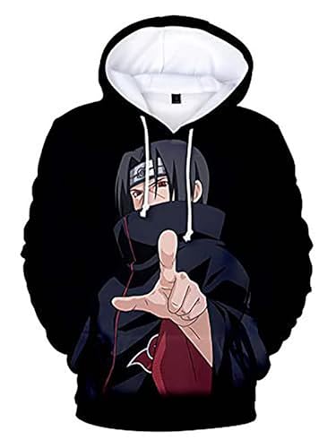 Syqiya Anime Pullover mit Kapuze 3D Druck Streetwear Uchiha Itachi Cosplay Kostüm Herren Damen Unisex M Style Schwarz 5XL (Chest 125cm) von Syqiya