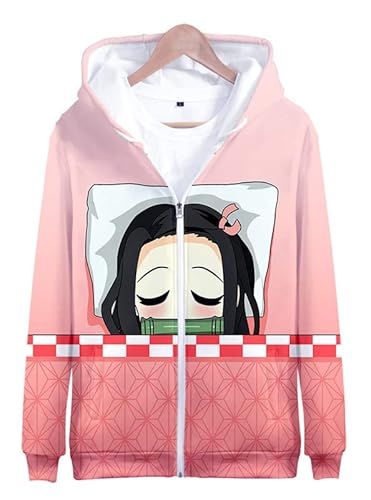 Syqiya Anime Sweatshirt 3D Druck Kapuzenpullover Nezuko Kamado Cosplay Kostüm Unisex Rosa A 150 (Height 140-149cm) von Syqiya