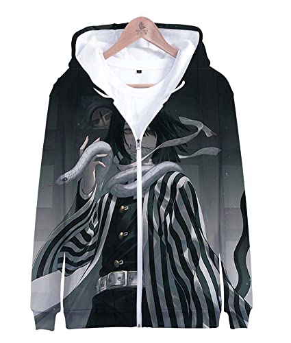 Syqiya Anime Unisex 3D Druck Kimetsu no Yaiba Obanai Iguro Hoodie Langarm Sweatshirt mit Reißverschluss Cosplay Kostüm Schwarz/B L (Chest 110cm) von Syqiya