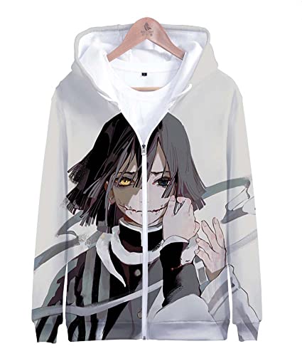 Syqiya Anime Unisex Hoodie Kimetsu no Yaiba Obanai Iguro Trainingsjacke Sweatjacke Mantel mit Kapuze Cosplay Kostüm Grau XS (Chest 92cm) von Syqiya