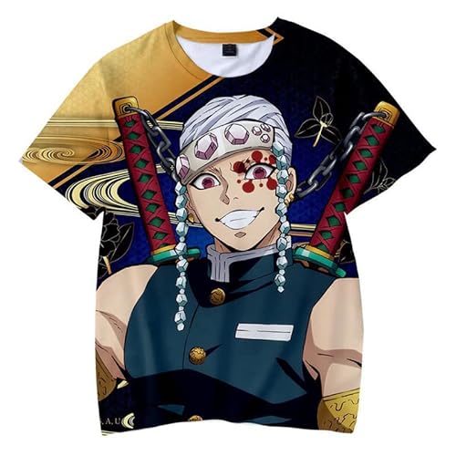 Syqiya Anime Uzui Tengen Kurzarm T-Shirt 3D Bluse Hemd Tee Shirt Top Cosplay Kostüm Blau M (Chest 98cm) von Syqiya