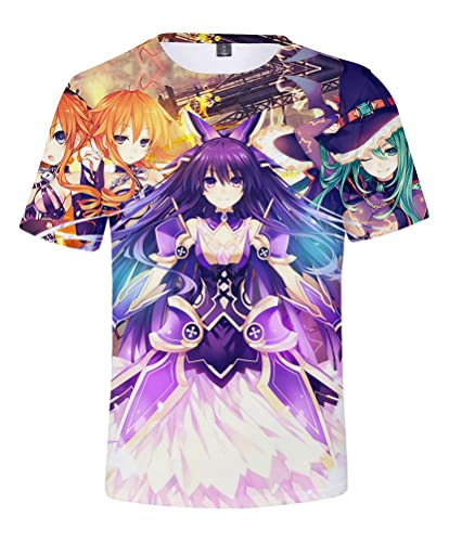 Syqiya Anime Yatogami Tohka Kurzarm T-Shirt 3D Bluse Hemd Tee Shirt Top Cosplay Kostüm Lila Herren Damen XL (Chest 112cm) von Syqiya