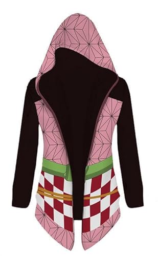 Syqiya Freizeitjacke Übergangsjacke Nezuko Kamado Cosplay Kostüm Sweatjacke Anime Overcoat Outer wear Mantel Unisex Rosa L (Chest 110cm) von Syqiya