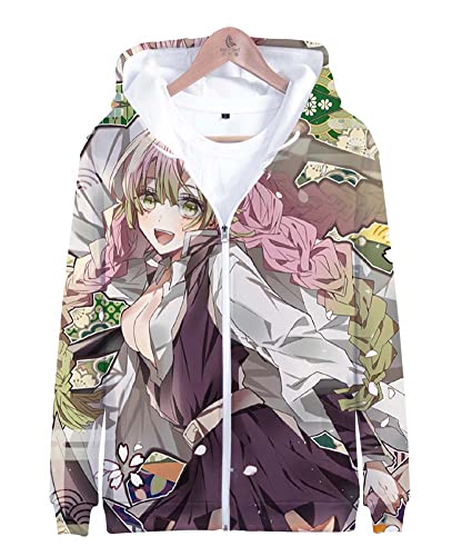 Syqiya Herren Damen Anime Hoodie Kimetsu no Yaiba Kanroji Mitsuri Langarm Sweatshirt Cosplay Kostüm Pullover mit Reißverschluss Mehrfarbig 5XL (Chest 140cm) von Syqiya