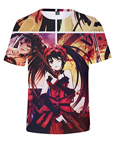 Syqiya Herren Damen Anime Kurumi Tokisaki Nightmare Kurumin Kurzarm T-Shirt 3D Bluse Hemd Tee Shirt Top Cosplay Kostüm Rot 4XL (Chest 130cm) von Syqiya