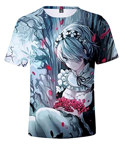 Syqiya Herren Damen Anime Kurzarm T-Shirt Hemd Life in Another World Remu Top 3D Bluse Hemd Cosplay Kostüm Tee Shirt Blau L (Chest 106cm) von Syqiya