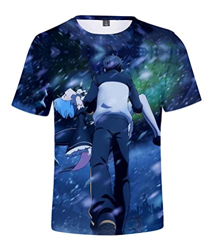 Syqiya Herren Damen Anime Kurzarm T-Shirt Hemd different world from zero Natsuki Remu Top 3D Bluse Hemd Cosplay Kostüm Tee Shirt Blau 3XL (Chest 124cm) von Syqiya