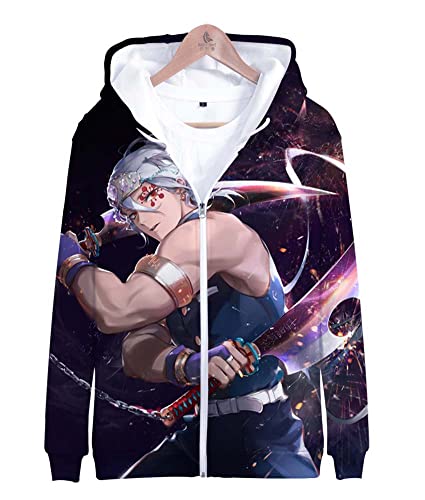 Syqiya Unisex Anime 3D Druck Sweatshirt Kimetsu no Yaiba Tengen Uzui Pullover Reißverschluss Sweatjacke Mantel Übergangsjacke Coat Cosplay Kostüm Lila 3XL (Chest 128cm) von Syqiya