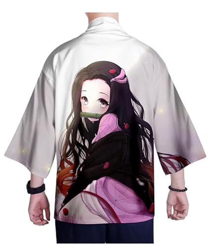 Syqiya Unisex Hinokami Nezuko Kamado Kimono Cosplay Kostüm Umhang Mantel Strickjacke Weiß Herren Damen 4XL von Syqiya