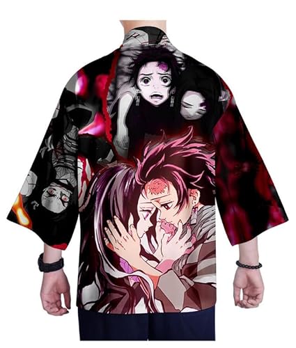 Syqiya Unisex Hinokami Tanjiro Kamado Nezuko Kamado Kimono Cosplay Kostüm Umhang Mantel Strickjacke Grau Herren Damen L von Syqiya