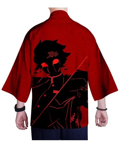 Syqiya Unisex Hinokami Tanjiro Kamado Nezuko Kamado Kimono Cosplay Kostüm Umhang Mantel Strickjacke Rot Herren Damen S von Syqiya