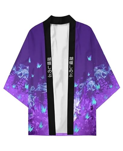 Syqiya Unisex Kimetsu no Yaiba Kochou Shinobu Kimono Cosplay Costume Cape Coat Cardigan Cloak Color-3 Herren Damen 3XL von Syqiya