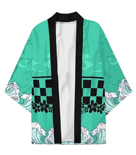 Syqiya Unisex Kimetsu no Yaiba Tanjiro Kamado Kimono Cosplay Costume Cape Coat Cardigan Cloak Color-7 Herren Damen 3XL von Syqiya