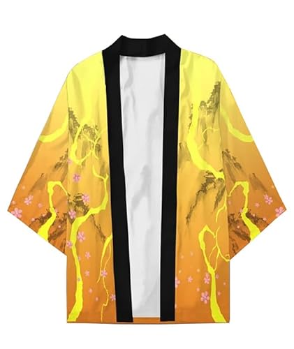 Syqiya Unisex Kimetsu no Yaiba Zenitsu Agatsuma Kimono Cosplay Kostüm Umhang Mantel Strickjacke Color-8 Herren Damen 4XL von Syqiya