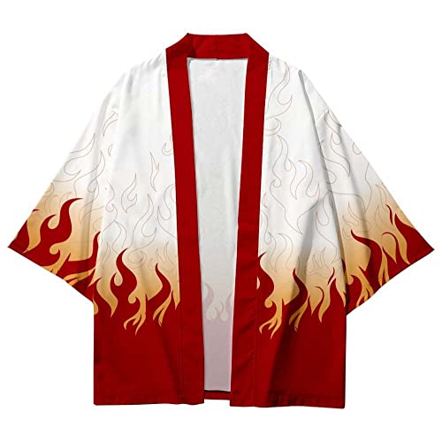 Syqiya Unisex Kyojuro Rengoku Kimono Cosplay Costume Cape Coat Cardigan Cloak Orange Herren Damen 3XL von Syqiya