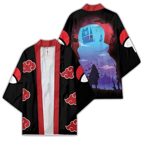 Syqiya Unisex Uchiha Itachi Kimono Cosplay Costume Cape Coat Cardigan Cloak Schwarz Herren Damen 5XL von Syqiya