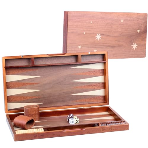 Syrace Holz-Inlay-Backgammon-Set, Klassische Backgammon-Sets Strategie-Brettspiel-Etui 15,7" große Größe, Backgammon mit Checker-Stücken für Erwachsene und für Kinder von Syrace