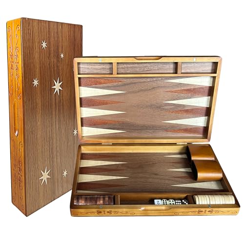 Syrace Holz-Inlay-Backgammon-Set, Klassische Backgammon-Sets Strategie-Brettspiel-Etui 15,7" große Größe, Backgammon mit Checker-Stücken für Erwachsene und für Kinder von Syrace