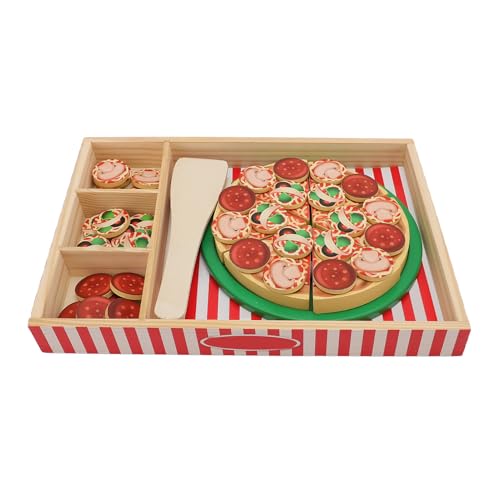 Pizza-Spielzeug aus Holz für Kinder, Pizza-Schneide-Spielset aus Holz, Schneide-Spielzeug, Rollenspiel-Essens-Set, Pizza-Schneide-Spielset für Kindergärten, Schulen zu Hause von Syrisora