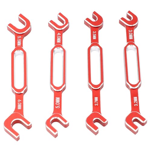 Syrisora ​​4 Stück RC-Auto-Schraubenschlüssel, Spannschlossmutter, Kugelgelenk-Entferner, Aluminiumlegierung, RC-Wartungsschlüssel, 3,0–6,0 Mm (Rot) von Syrisora