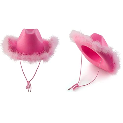 Syrisora Cowboyhut aus Filz, mit Umhängeband, Accessoire für Kostüm, Party, Kleid für Damen (rosa Wollbordüre) von Syrisora