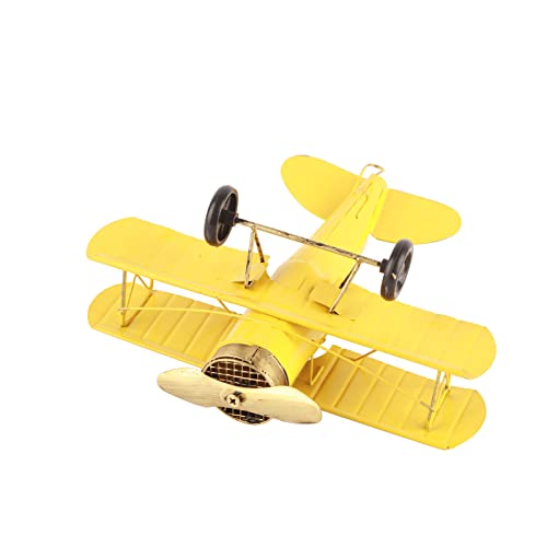 Syrisora Retro-Flugzeugmodell, zartes Vintage-Doppeldecker-Handwerk Heimdekoration, Café-Ornament (gelb) von Syrisora