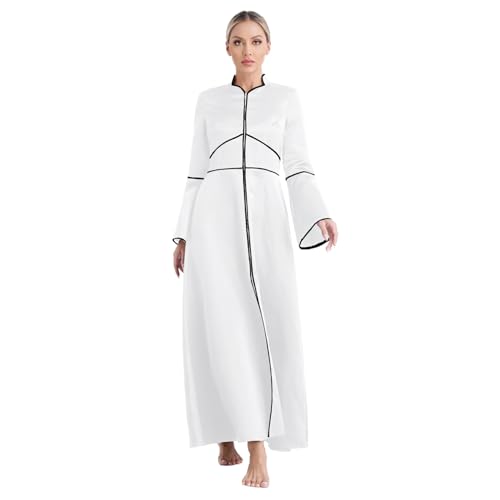 Sywiyi Damen Chor Klerus Robe Lange Cassock Maxi Mantel Kirche Robe Clergy Robe Priesterin Kostüm in Weiß Schwarz Blau Weiß 3XL von Sywiyi