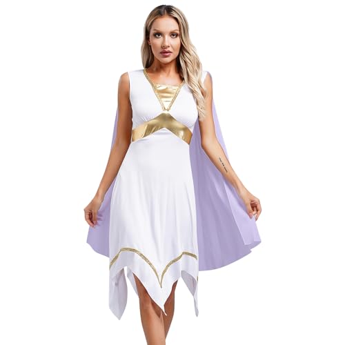 Sywiyi Damen Griechische Göttin Kostüm Kleopatra Kostüm Tunika Kleid Ärmellos Cosplay Outfit Halloween Karneval Mottoparty Kostüm Lavendel 3XL von Sywiyi