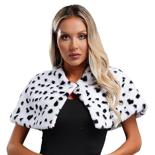 Sywiyi Damen Halloween Dalmatiner Kostüm Kunstpelz Schal Cape Schulterjacke Bolero Teufelin Rollenspiel Zubehör Karneval Kostüm Typ B Einheitsgröße von Sywiyi