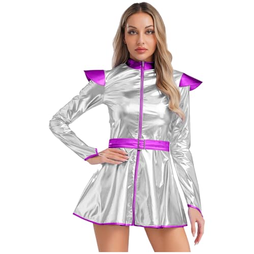 Sywiyi Damen Halloween Kostüm Alien Außerirdischer Kostüm Langarm Kleider Glänzend Partykleid mit Gürtel Fasching Mottoparty Cosplay Outfit Silber S Sywiyi Damen Halloween Kostüm Alien Außerirdischer Kostüm Langarm Kleider Glänzend Partykleid mit Gürtel Fasching Mottoparty Cosplay Outfit Silber S von Sywiyi