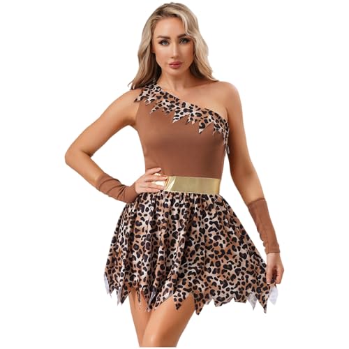 Sywiyi Damen Höhlenfrau Kostüm Kleid Kurz Leopardmuster Ein-Schulter Minikleid Höhlenmensch Kostüm Fasching Karneval Steinzeit Kleidung Dunkelbraun 3XL Sywiyi Damen Höhlenfrau Kostüm Kleid Kurz Leopardmuster Ein-Schulter Minikleid Höhlenmensch Kostüm Fasching Karneval Steinzeit Kleidung Dunkelbraun 3XL von Sywiyi