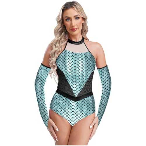 Sywiyi Damen Metallic Meerjungfrau Body Einteiler Bodysuit Trikot mit Fingerlose Handschuhe Glänzend Rollenspiel Kostüm für Halloween Fasching Minzgrün L Sywiyi Damen Metallic Meerjungfrau Body Einteiler Bodysuit Trikot mit Fingerlose Handschuhe Glänzend Rollenspiel Kostüm für Halloween Fasching Minzgrün L von Sywiyi
