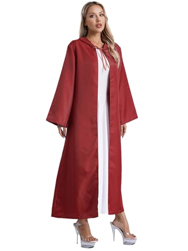 Sywiyi Damen Mittelalter Kleidung Lang Umhang Cape Robe Mantel mit Kapuze Vampir Kostüm Umhang Vintage Renaissance Kostüm Fasching Karneval Burgundy L von Sywiyi