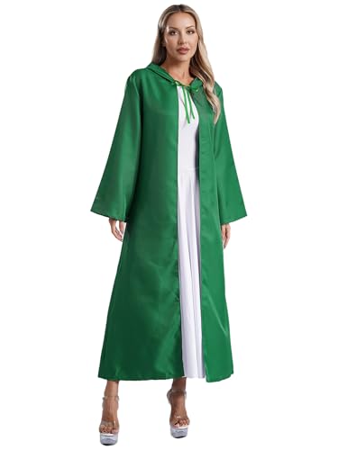 Sywiyi Damen Mittelalter Kleidung Lang Umhang Cape Robe Mantel mit Kapuze Vampir Kostüm Umhang Vintage Renaissance Kostüm Fasching Karneval Grün L von Sywiyi