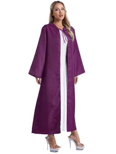 Sywiyi Damen Mittelalter Kleidung Lang Umhang Cape Robe Mantel mit Kapuze Vampir Kostüm Umhang Vintage Renaissance Kostüm Fasching Karneval Violett L von Sywiyi