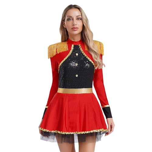 Sywiyi Damen Zirkus Dompteur Kostüm Zirkusdirektor Kleid Langarm Glitzer Partykleid Uniform Mottoparty Fasching Karneval Mottoparty Outfit Rot XL Sywiyi Damen Zirkus Dompteur Kostüm Zirkusdirektor Kleid Langarm Glitzer Partykleid Uniform Mottoparty Fasching Karneval Mottoparty Outfit Rot XL von Sywiyi