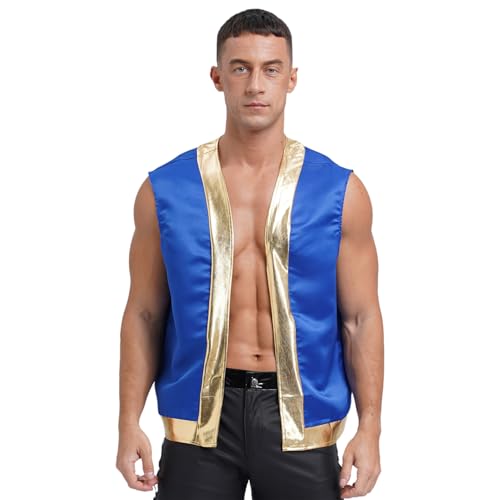 Sywiyi Herren Arabischer Prinz Kostüm Weste Vorne Offen Jacke Anzugweste Halloween Fasching Rollenspiel Kostüm Königsblau 3XL von Sywiyi