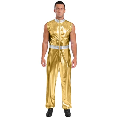 Sywiyi Herren Astronauten Kostüm Weltraum Raumfahrer Anzug Glänzend Jumpsuit Ärmellos Overall Uniform Rollenspiel Fasching Karneval Kostüm Gold XXL Sywiyi Herren Astronauten Kostüm Weltraum Raumfahrer Anzug Glänzend Jumpsuit Ärmellos Overall Uniform Rollenspiel Fasching Karneval Kostüm Gold XXL von Sywiyi